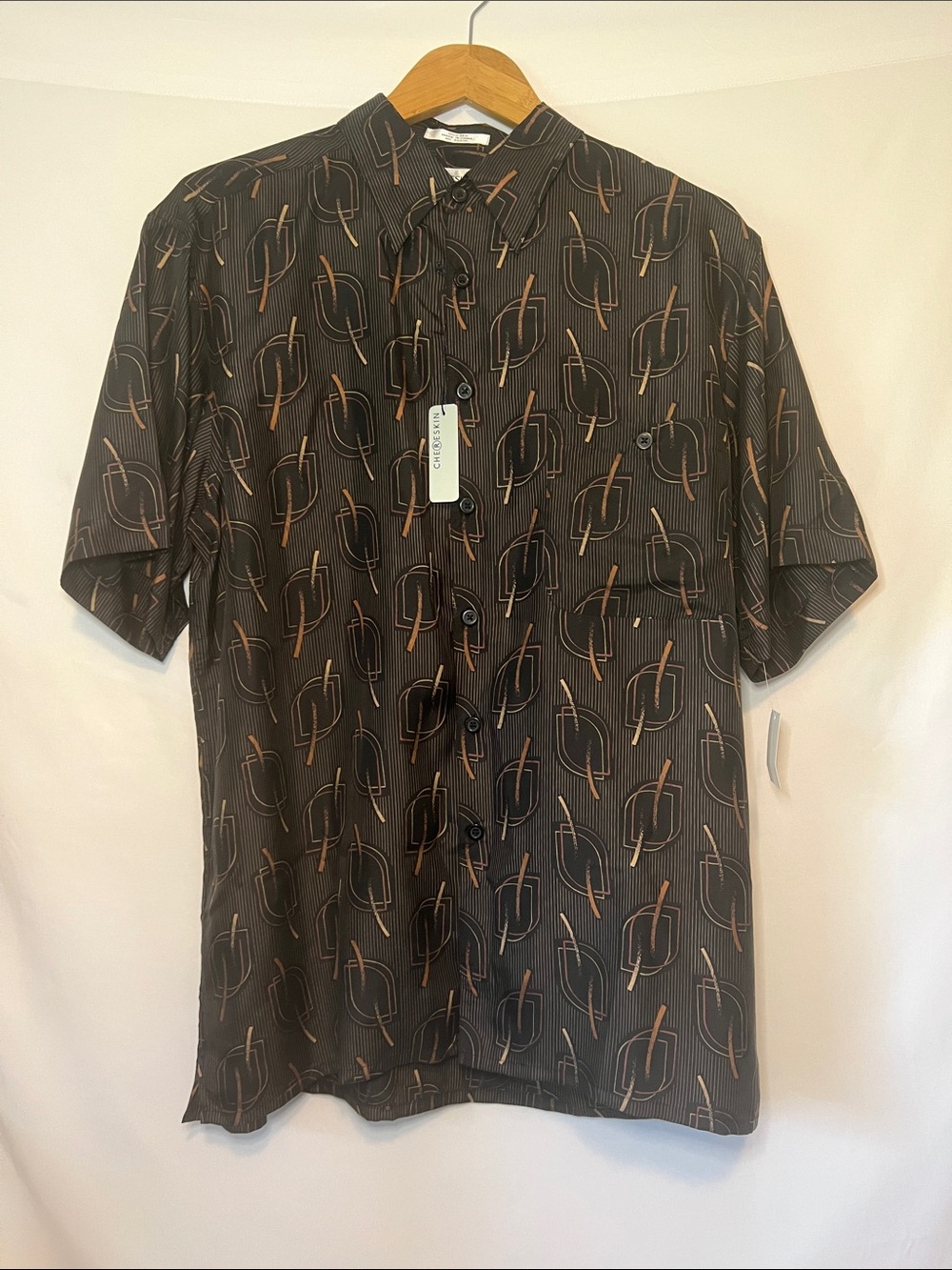 Ron Chereskin 100% Silk Washable Shirt Medium Geometric Print Grandpacore
